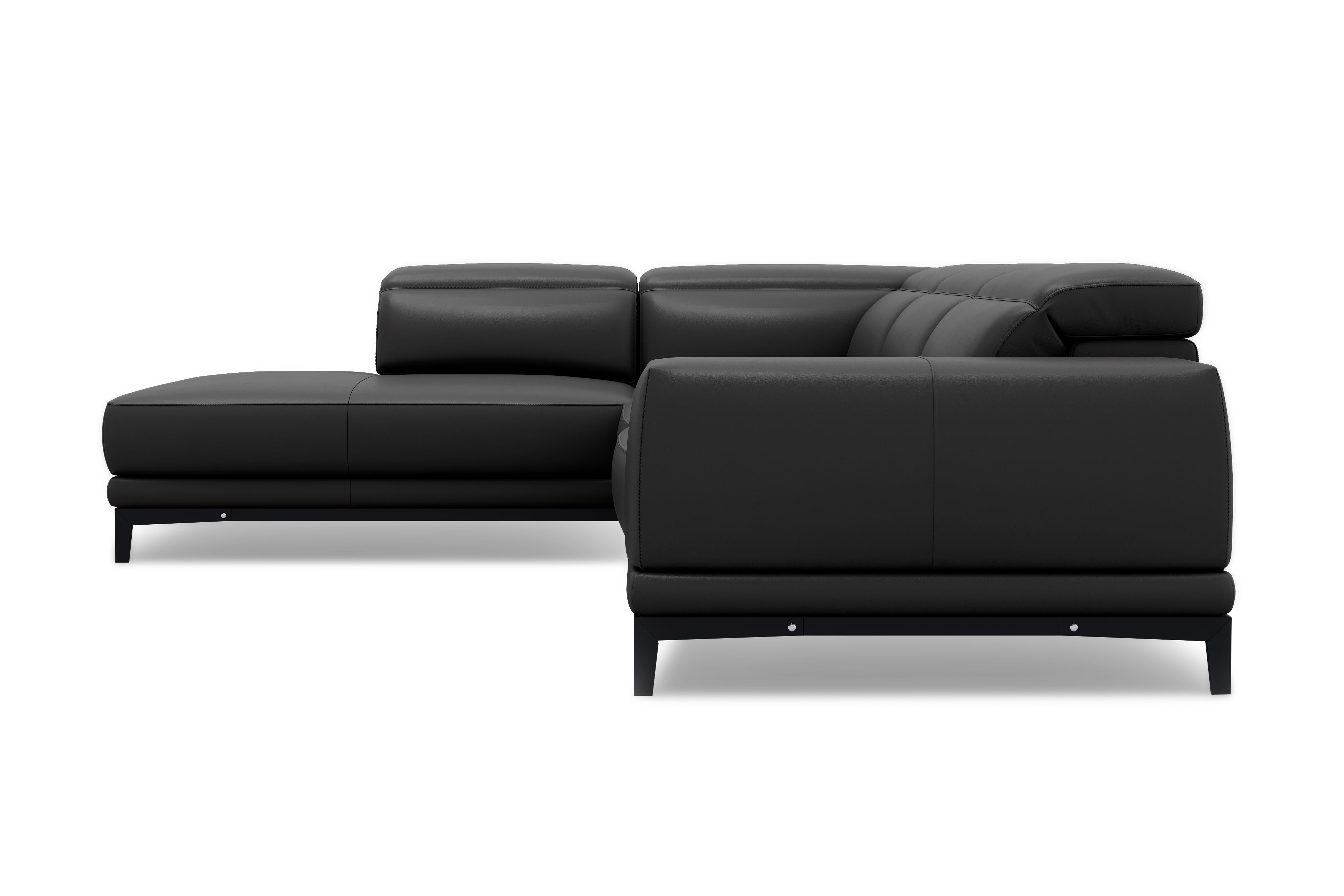 Valencia Valletta Top Grain Leather L-Shape with Left Chaise Sofa, Black