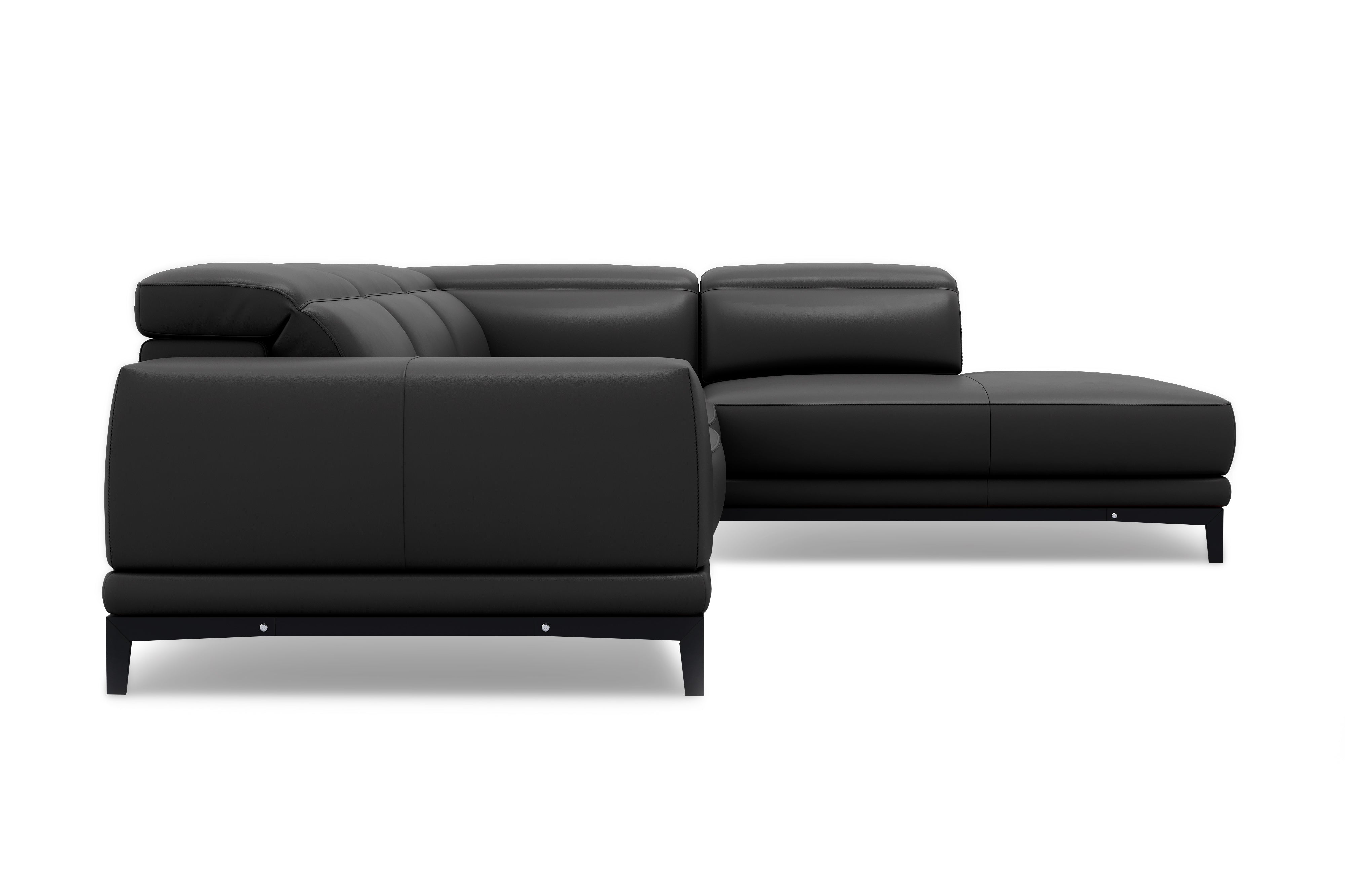 Valencia Valletta Top Grain Leather Sectional L-Shape with Right Chaise Sofa, Black