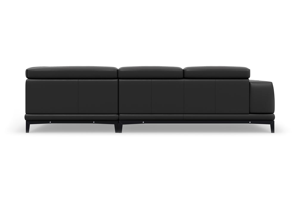 Valencia Valletta Top Grain Leather Sectional L-Shape with Right Chaise Sofa, Black