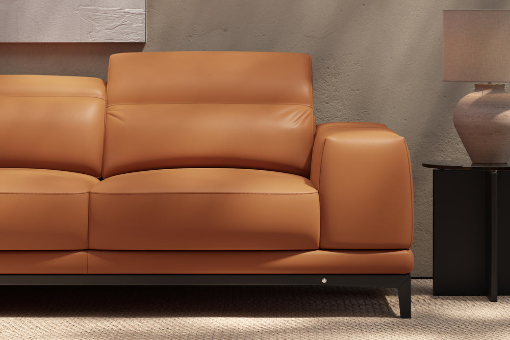Valencia Valletta Top Grain Leather Sectional L-Shape with Left Chaise Sofa, Cognac