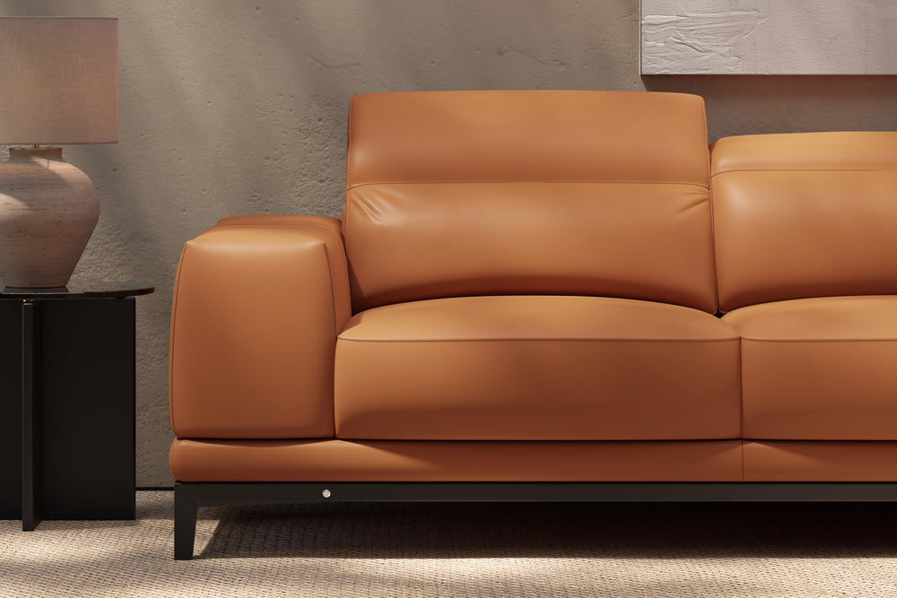 Valencia Valletta Top Grain Leather Sectional L-Shape with Right Chaise Sofa, Cognac