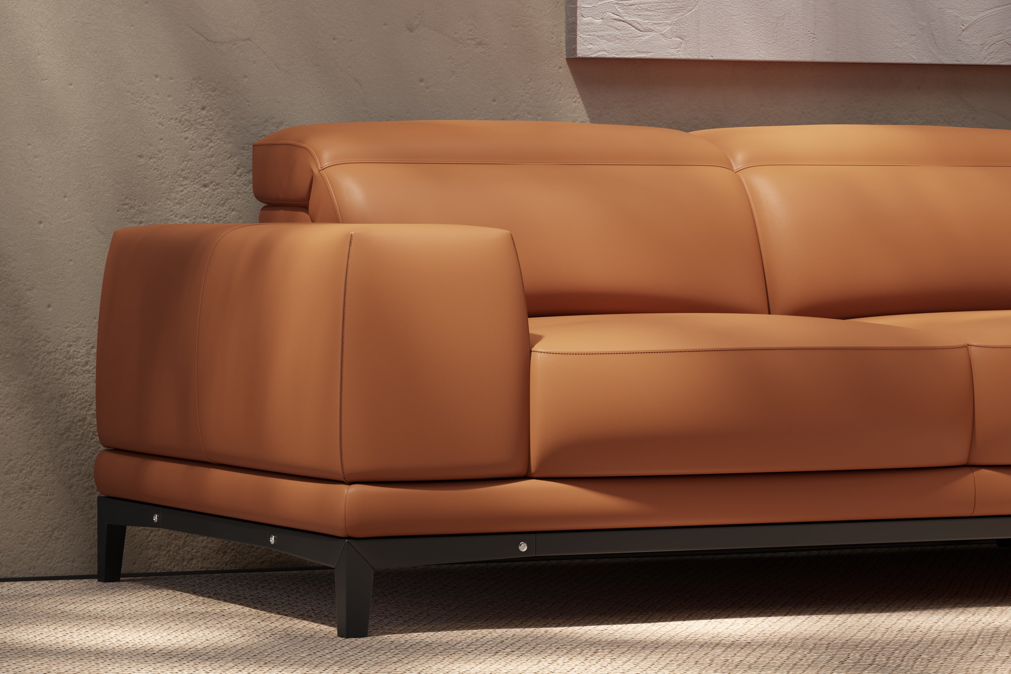 Valencia Valletta Top Grain Leather Sectional L-Shape with Right Chaise Sofa, Cognac