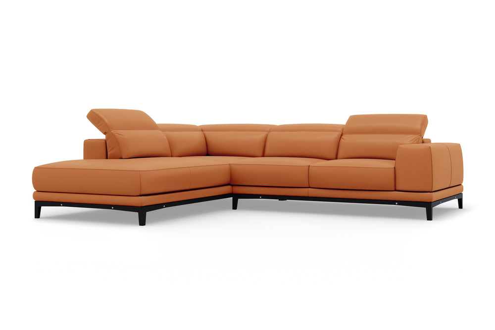 Valencia Valletta Top Grain Leather Sectional L-Shape with Left Chaise Sofa, Cognac