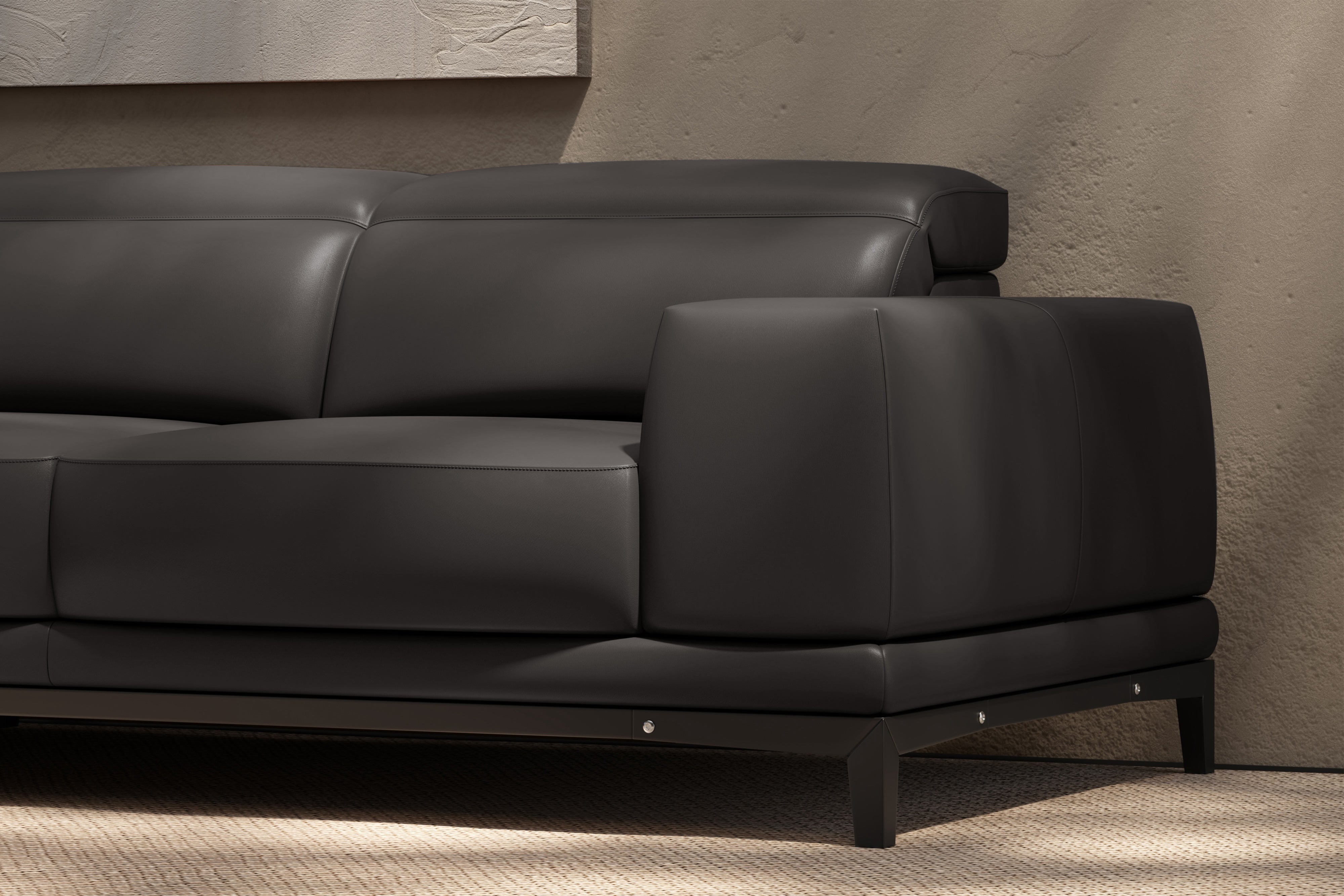 Valencia Valletta Top Grain Leather Sectional L-Shape with Left Chaise Sofa, Dark Grey