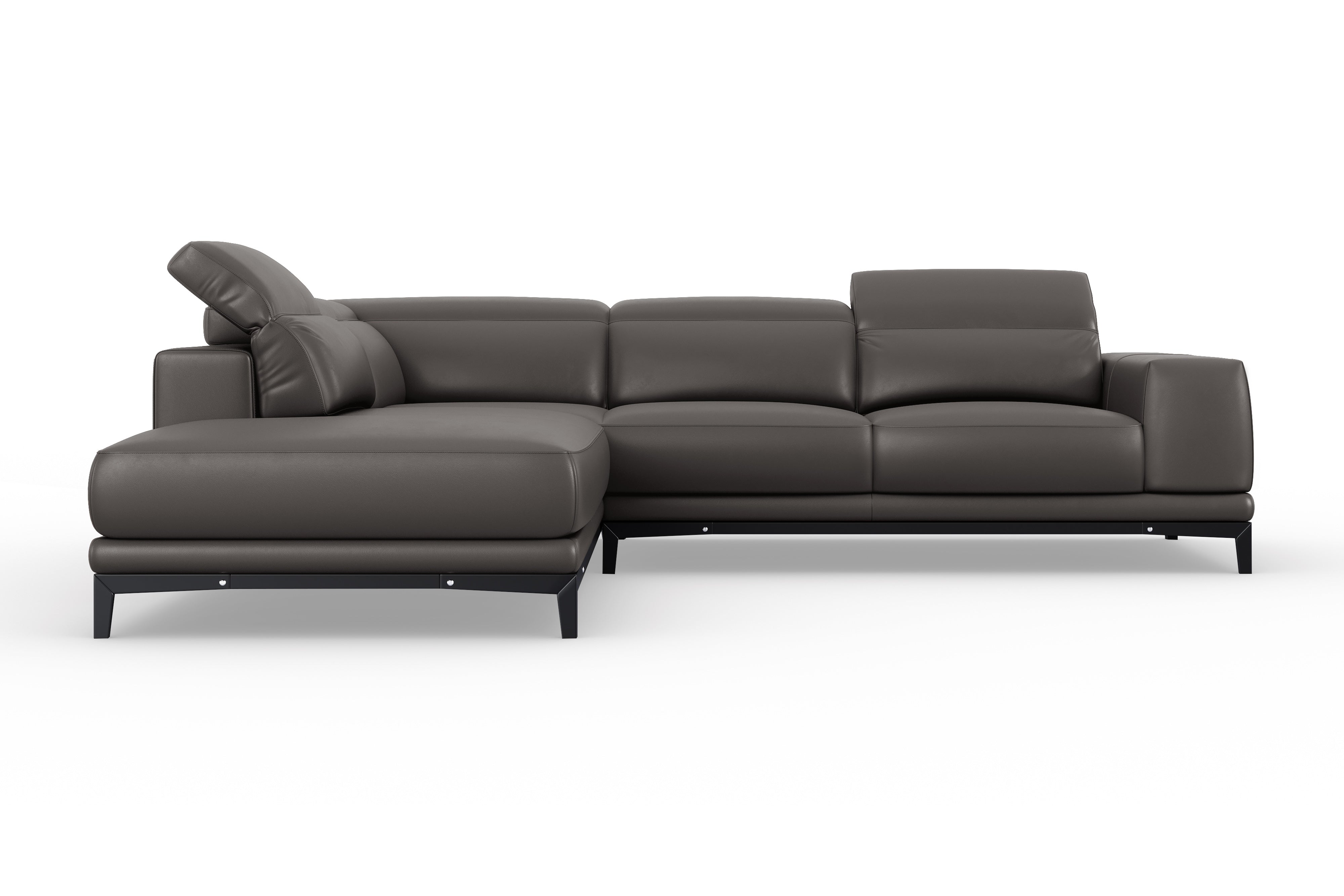 Valencia Valletta Top Grain Leather Sectional L-Shape with Left Chaise Sofa, Dark Grey