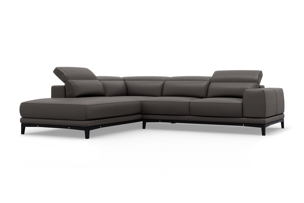 Valencia Valletta Top Grain Leather Sectional L-Shape with Left Chaise Sofa, Dark Grey