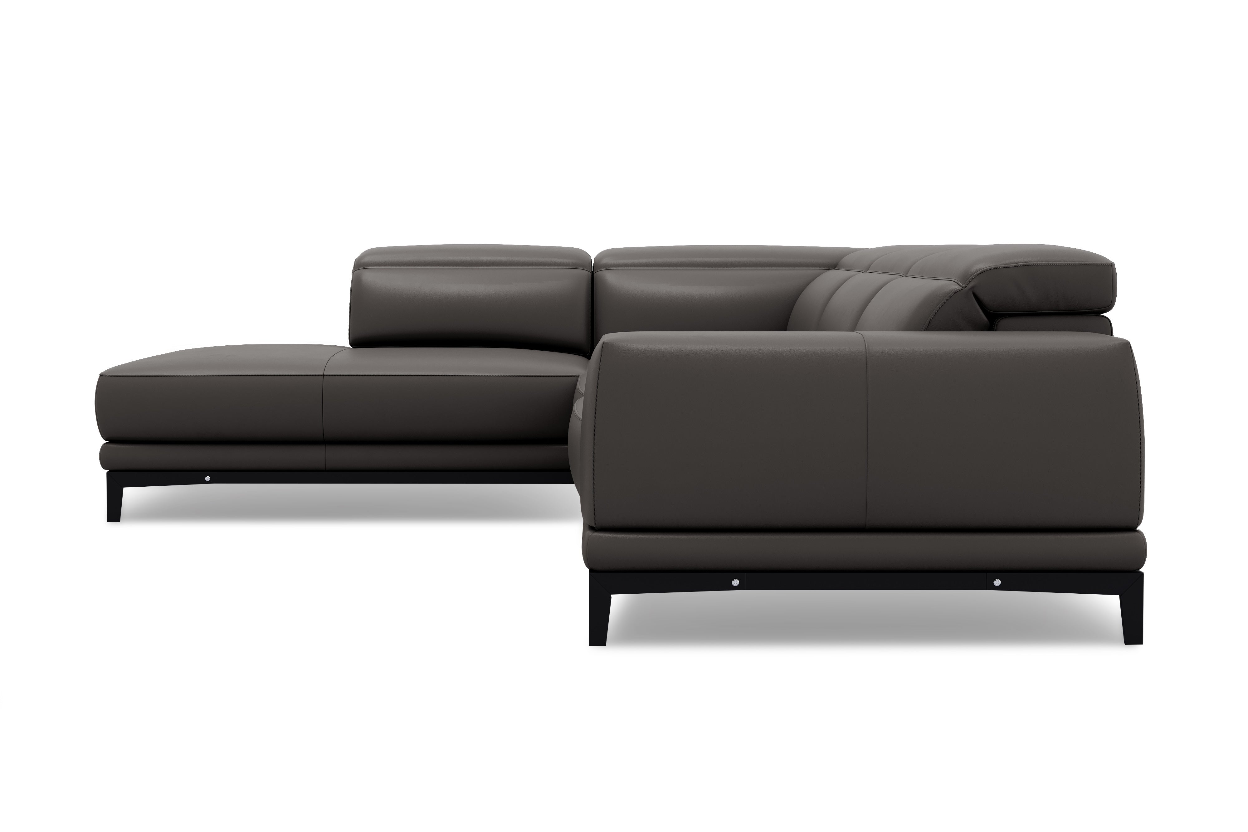 Valencia Valletta Top Grain Leather Sectional L-Shape with Left Chaise Sofa, Dark Grey