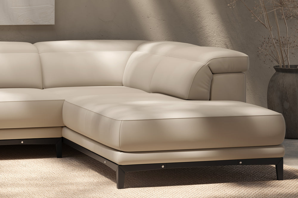 Valencia Valletta Top Grain Leather L-Shape with Right Chaise Sofa, Rose Beige