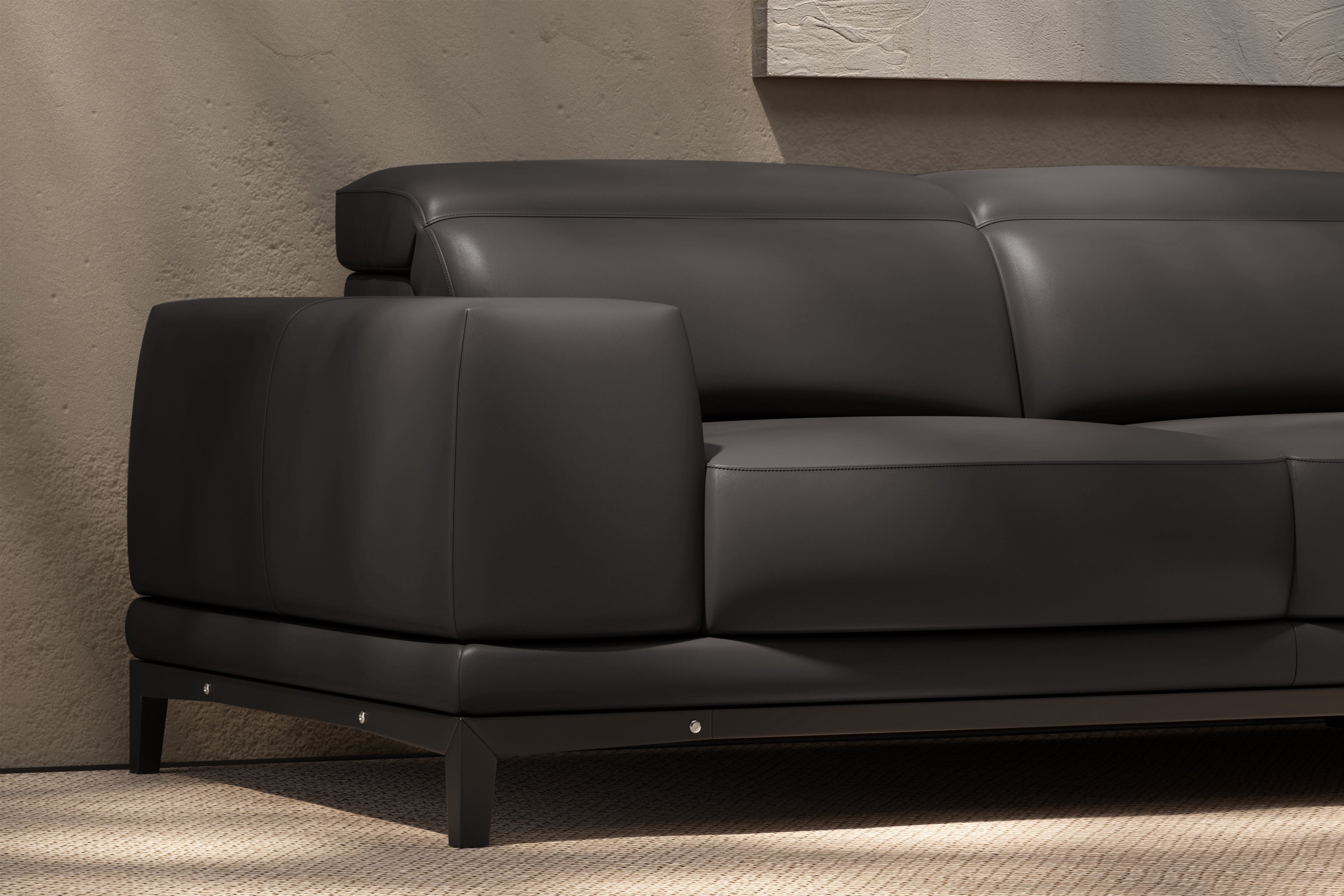 Valencia Valletta Top Grain Leather Sectional L-Shape with Right Chaise Sofa, Dark Grey