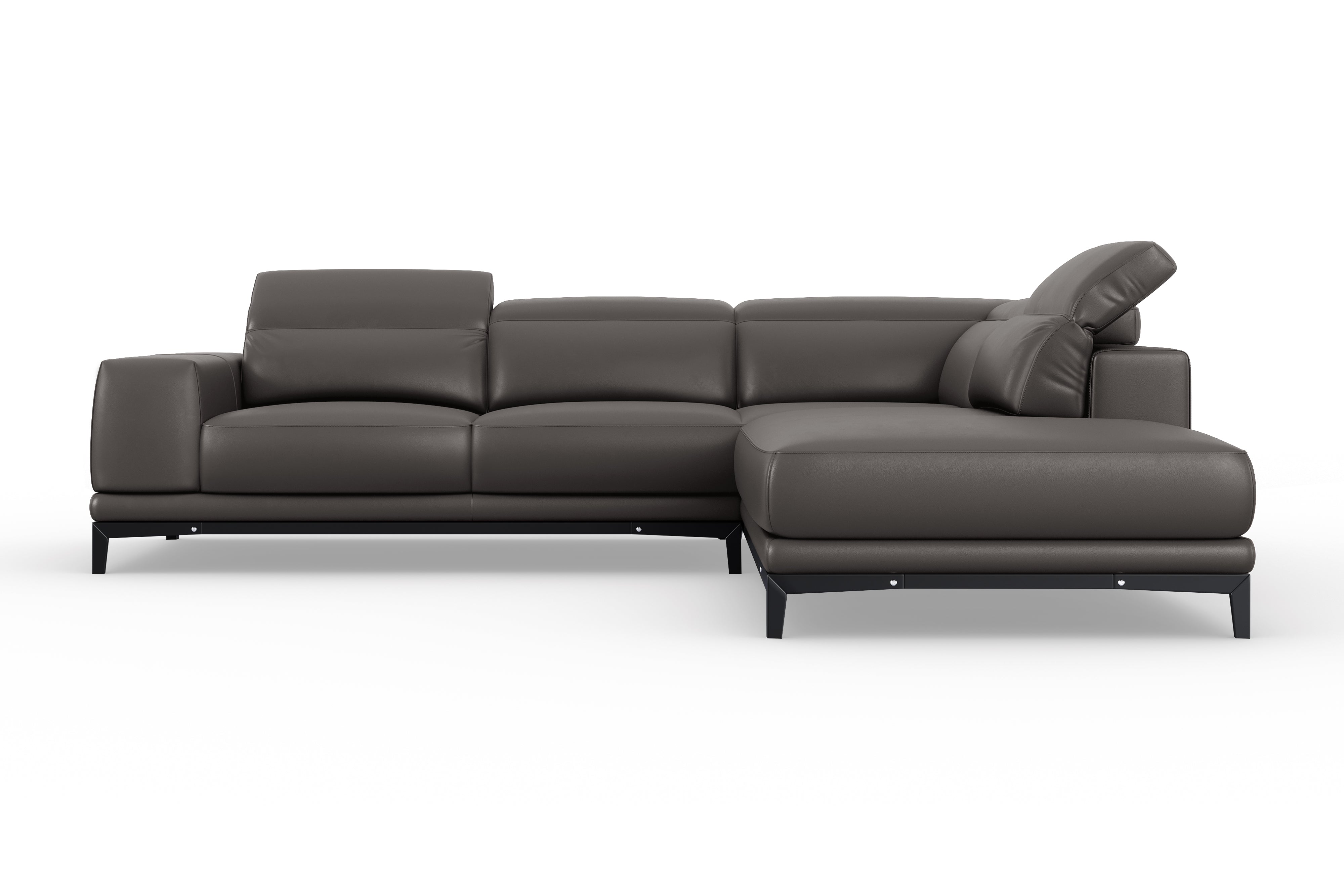 Valencia Valletta Top Grain Leather Sectional L-Shape with Right Chaise Sofa, Dark Grey