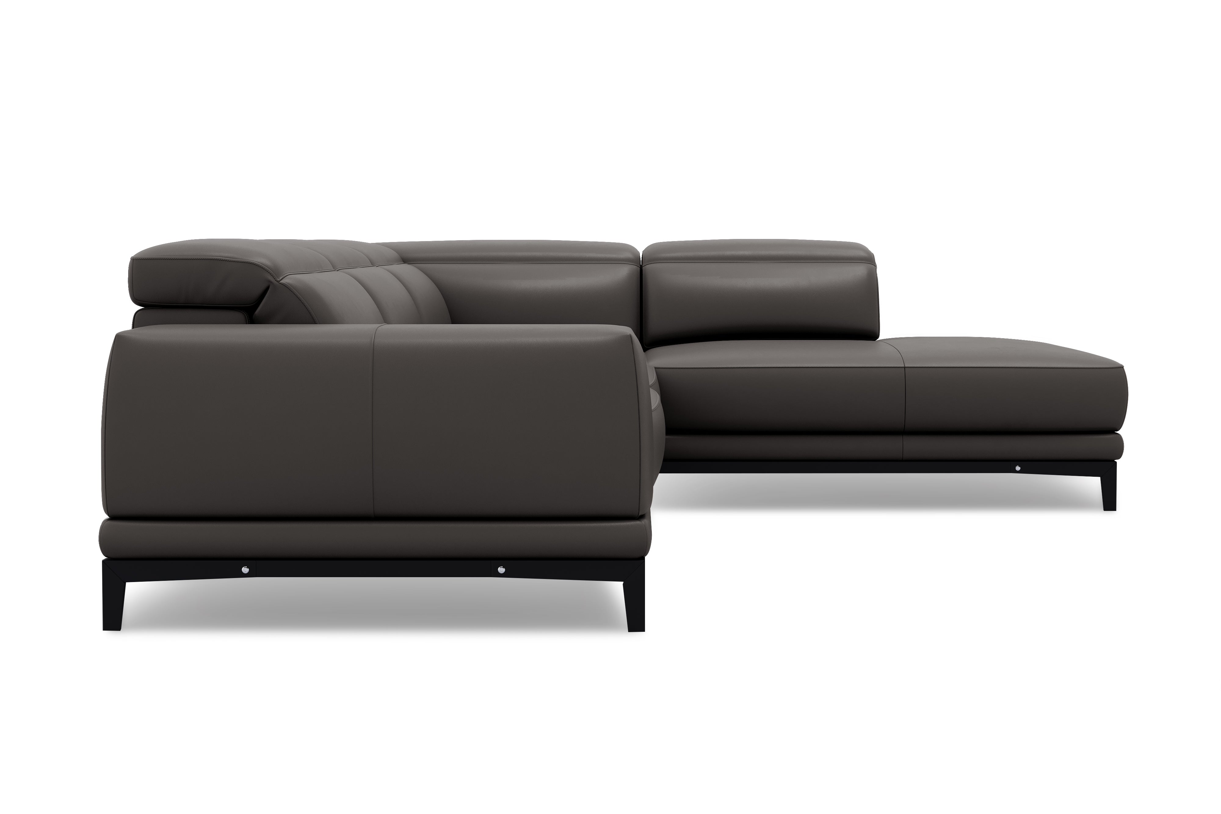 Valencia Valletta Top Grain Leather Sectional L-Shape with Right Chaise Sofa, Dark Grey