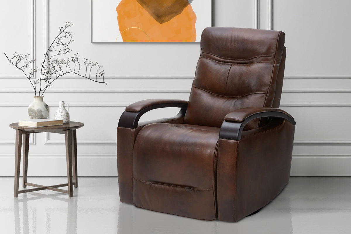 Valencia Laisha Top Grain Leather Power Swivel Glider Recliner Chair, Dark Brown