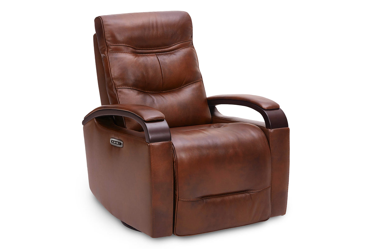 Valencia Laisha Top Grain Leather Power Swivel Glider Recliner Chair, Dark Brown