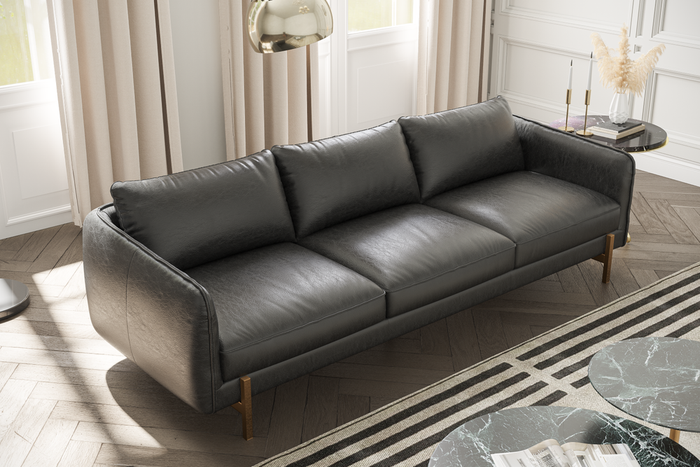 Left Angled Top view of a Gabriele Leather Sofa in a Living Room