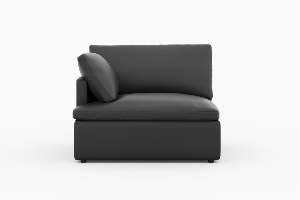 Valencia Isola Cloud Top Grain Leather Theater Lounge Modular Sofa Left Arm Piece, Black Color