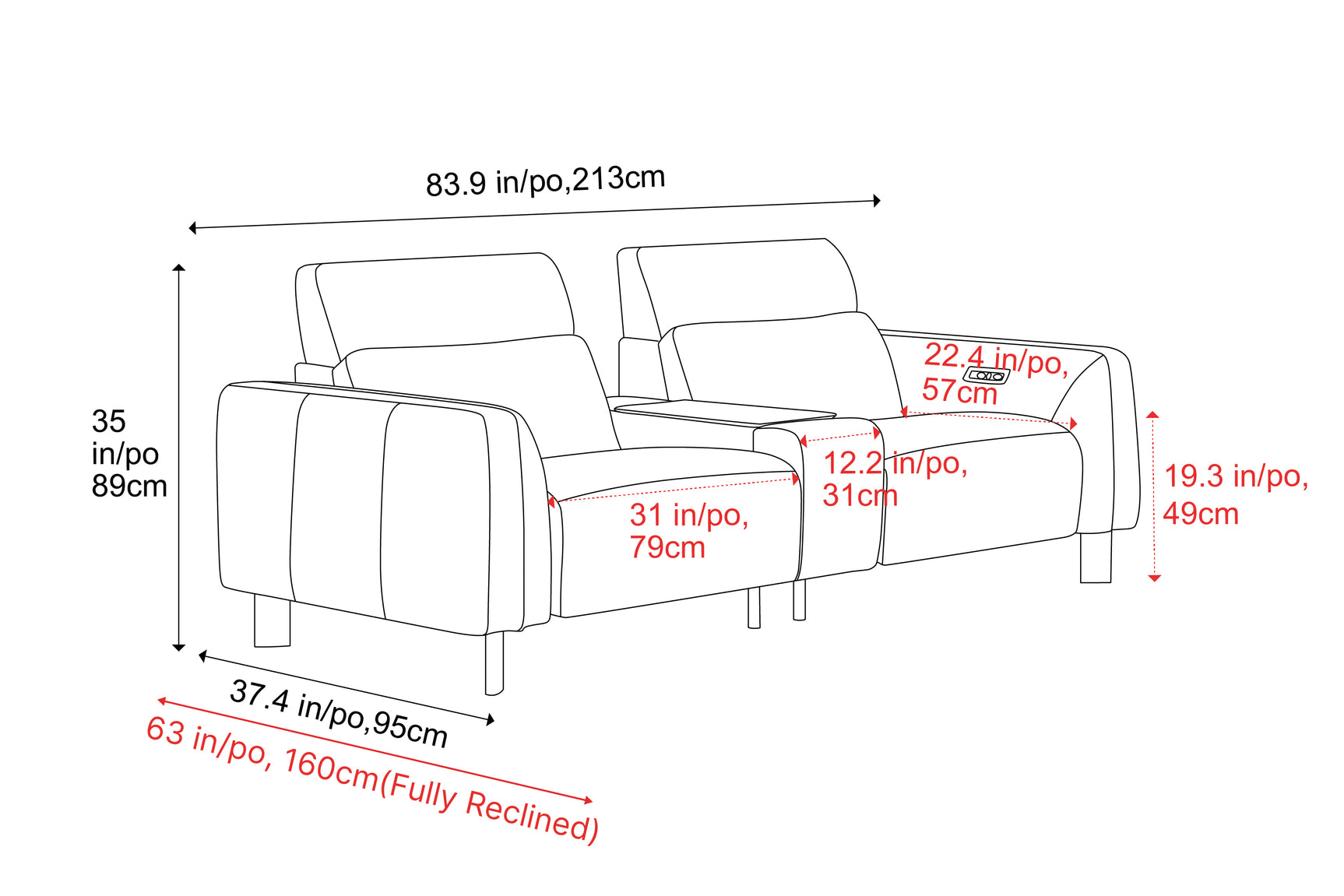 Lesley Leather Dual Recliner Sofa with Console