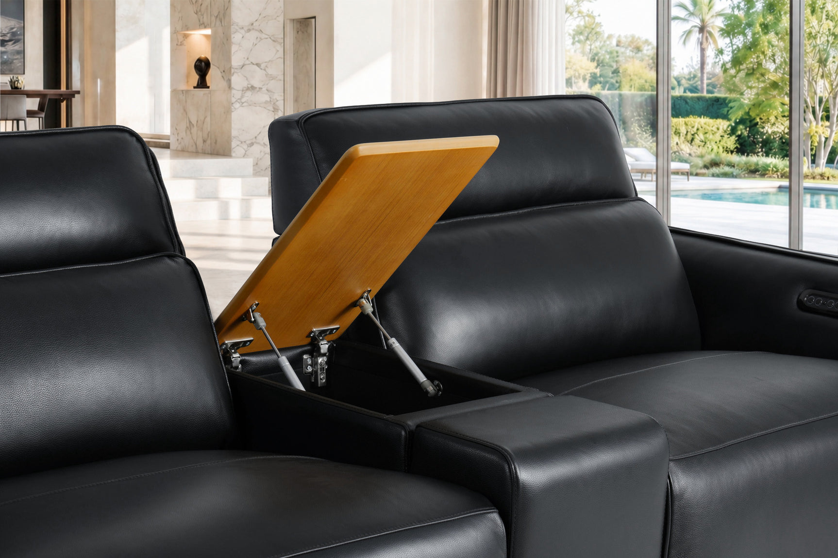 Lesley Leather Dual Recliner Sofa with Console