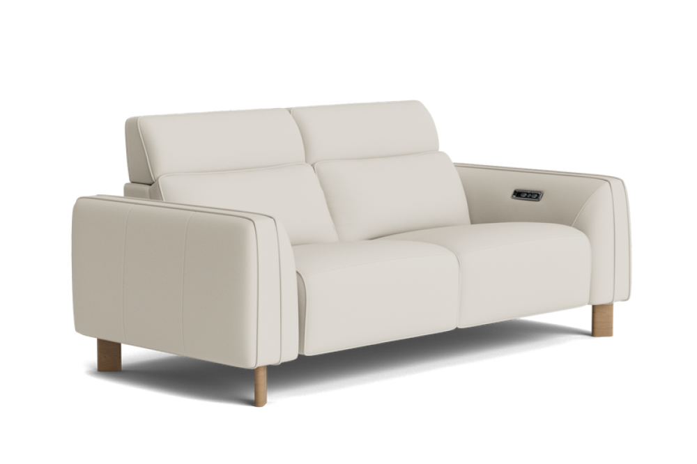 Valencia Lesley Top Grain Leather Loveseat Recliner Sofa, Beige