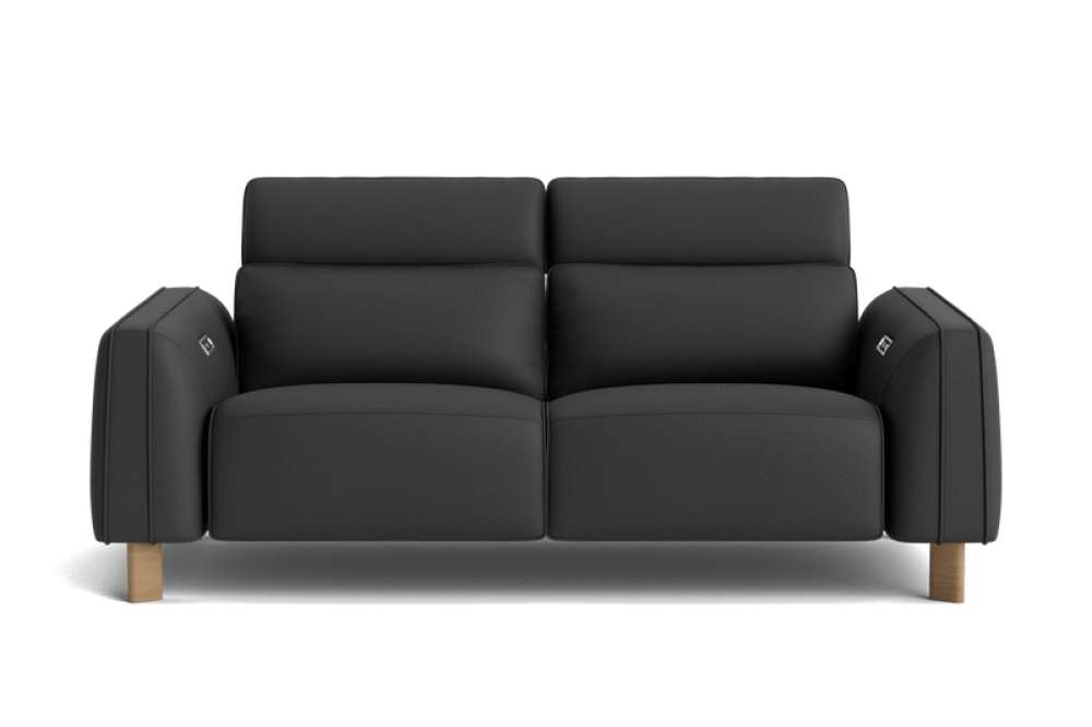 Valencia Lesley Top Grain Leather Loveseat Recliner Sofa, Black