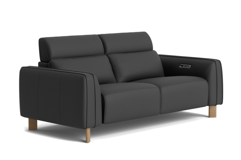 Valencia Lesley Top Grain Leather Loveseat Recliner Sofa, Black