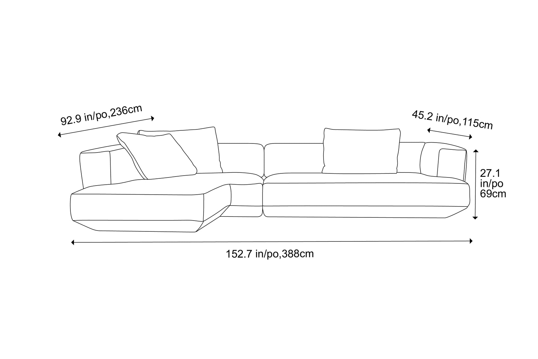 Levi Velvet Fabric Chaise Sectional Sofa