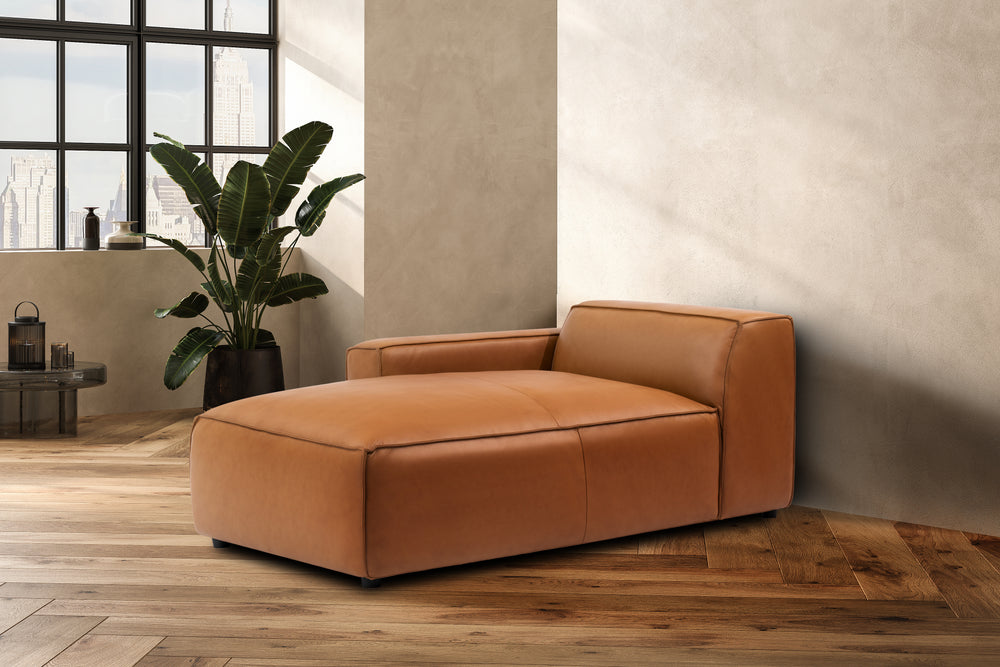 Valencia Nathan Full Aniline Leather Left-Chaise Piece, Caramel Brown