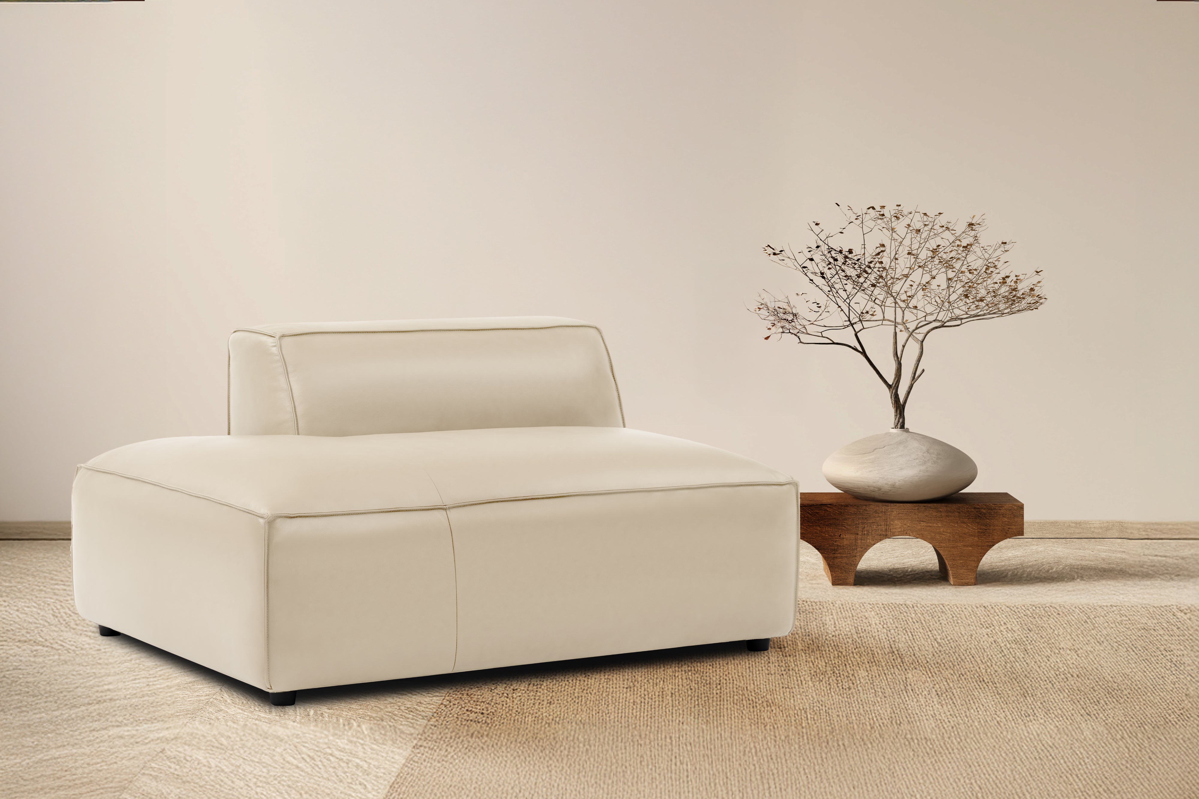 Valencia Nathan Full Aniline Leather Open-End Left Piece, Antique White