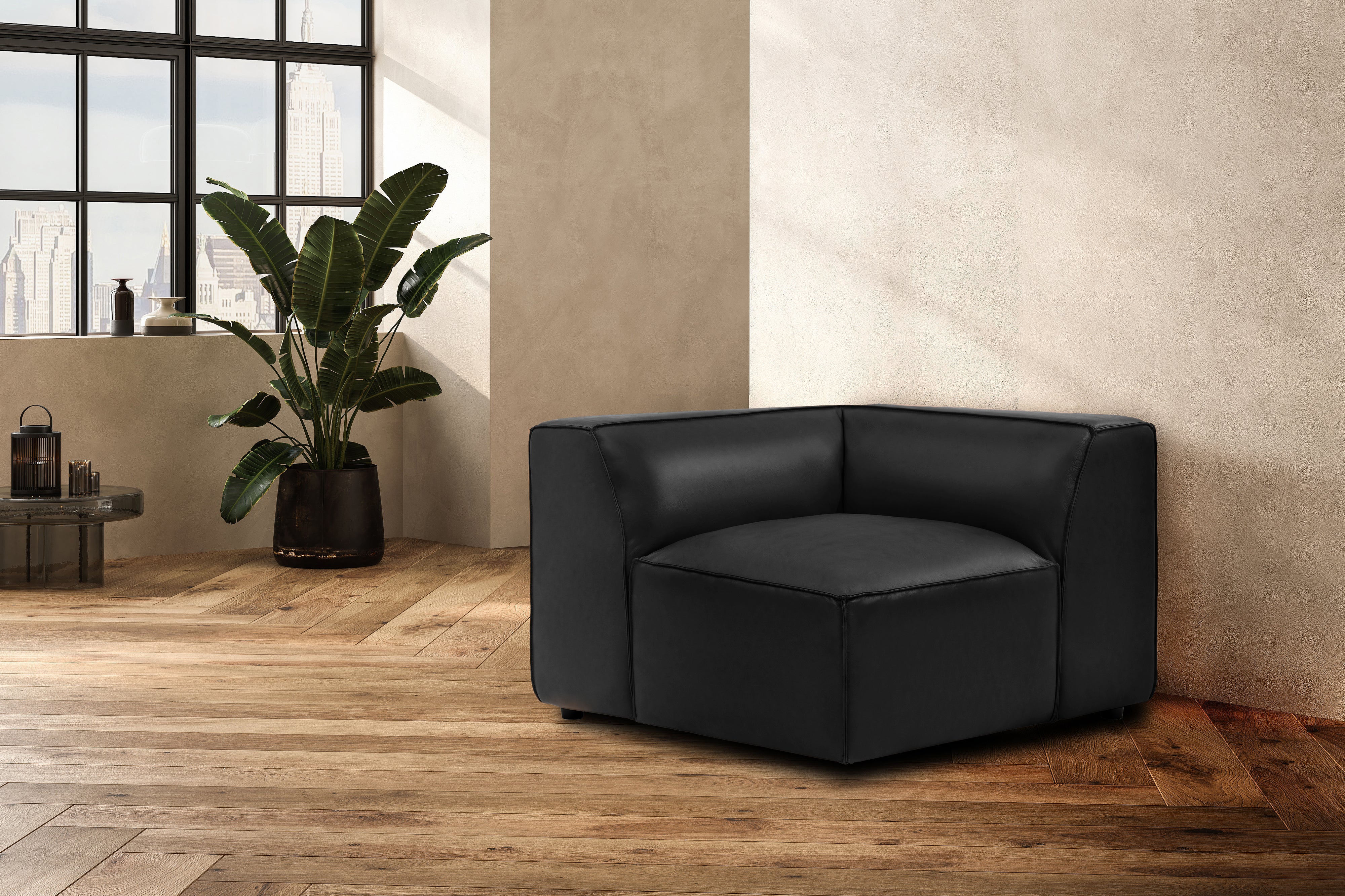 Valencia Nathan Full Aniline Leather Corner Piece, Black