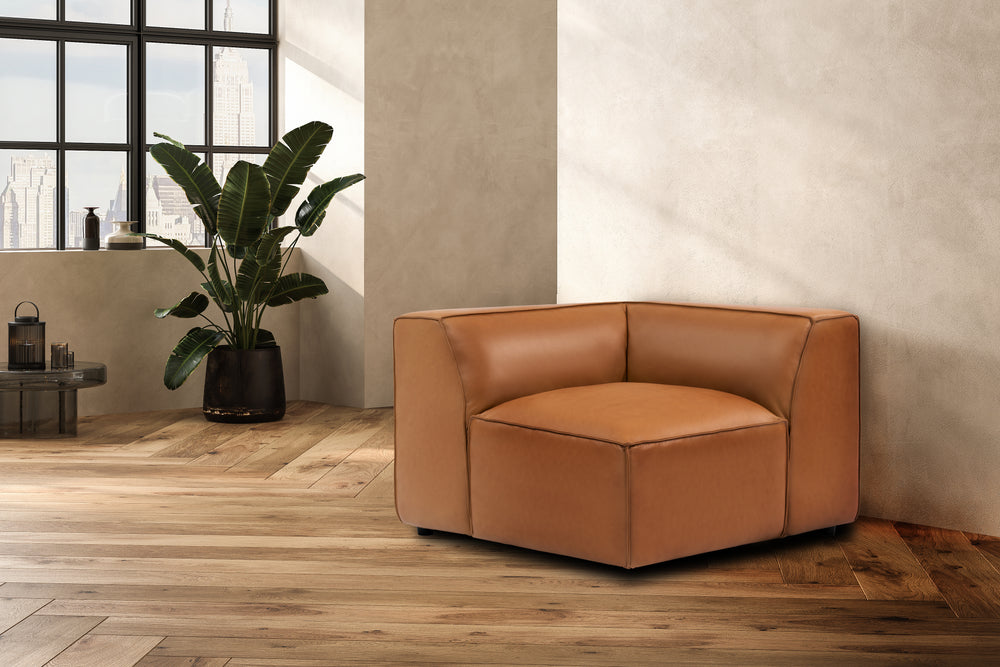 Valencia Nathan Full Aniline Leather Corner Piece, Caramel Brown