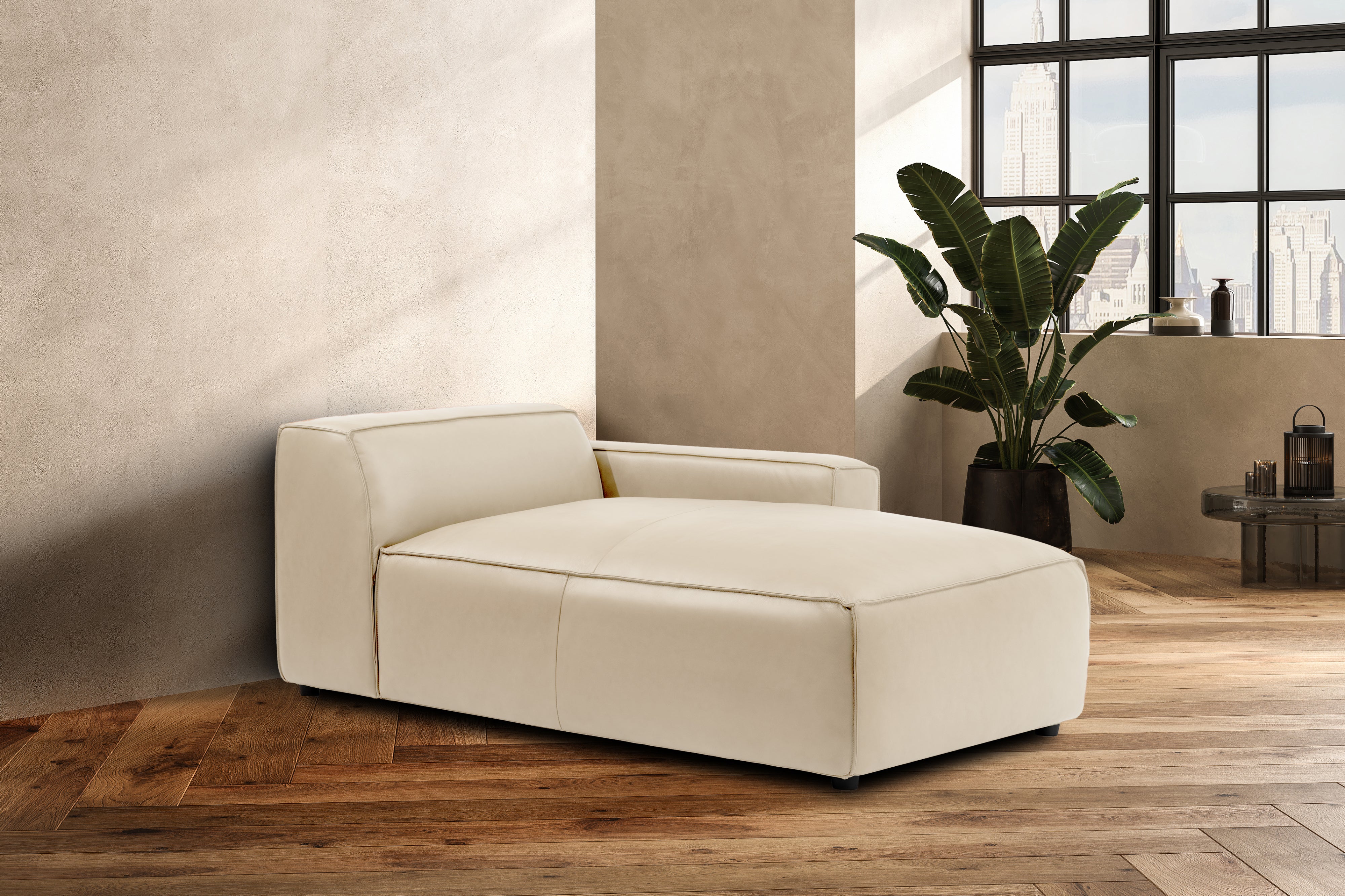 Valencia Nathan Full Aniline Leather Right-Chaise Piece, Antique White