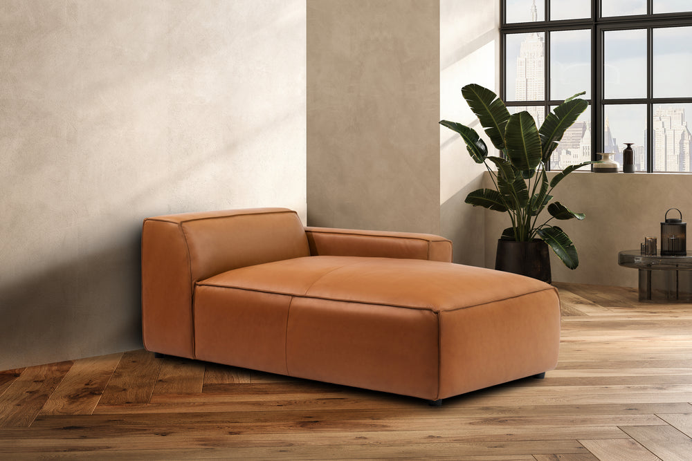 Valencia Nathan Full Aniline Leather Right-Chaise Piece, Caramel Brown