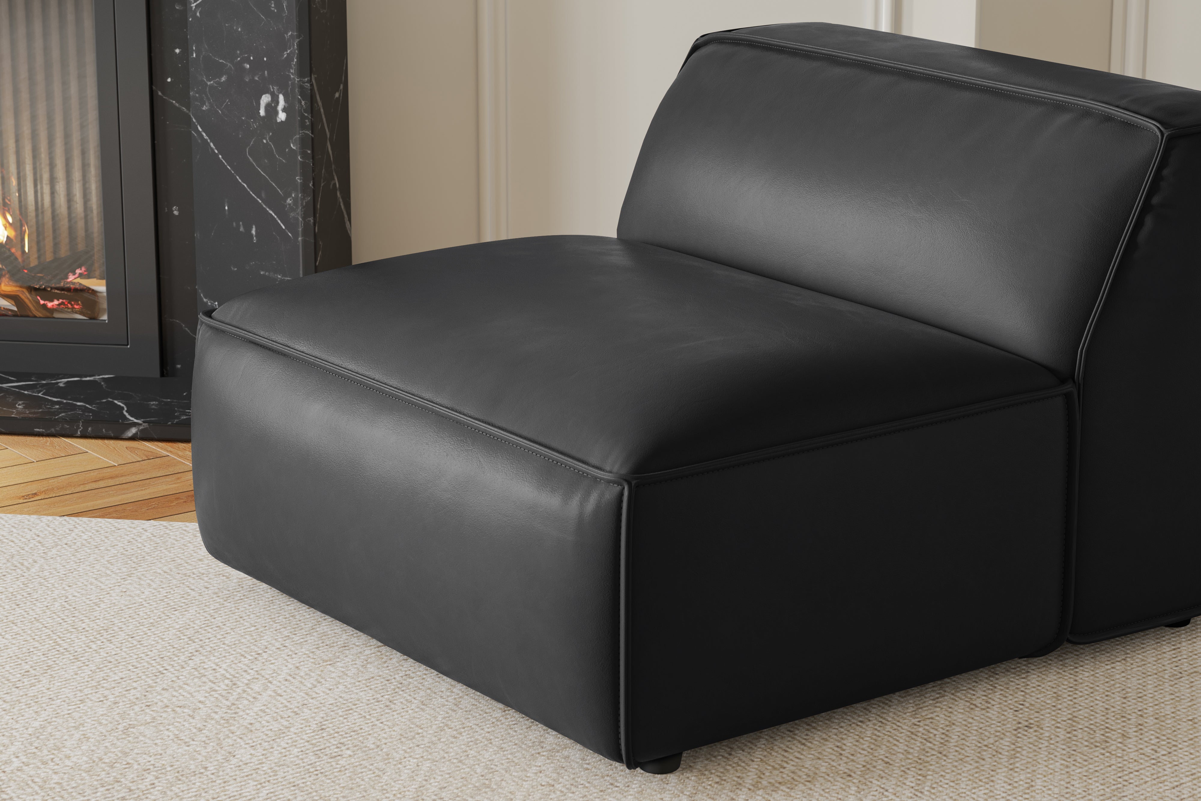 Valencia Nathan Full Aniline Leather Armless Piece, Black