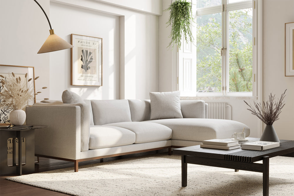 Valencia Bergen Fabric Sectional Sofa with Right Hand Facing Chaise, Beige Color