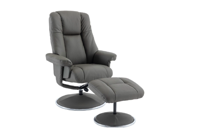 Valencia Lucinda Top Grain Leather Swivel Recliner Seat with Ottoman, Charcoal Grey