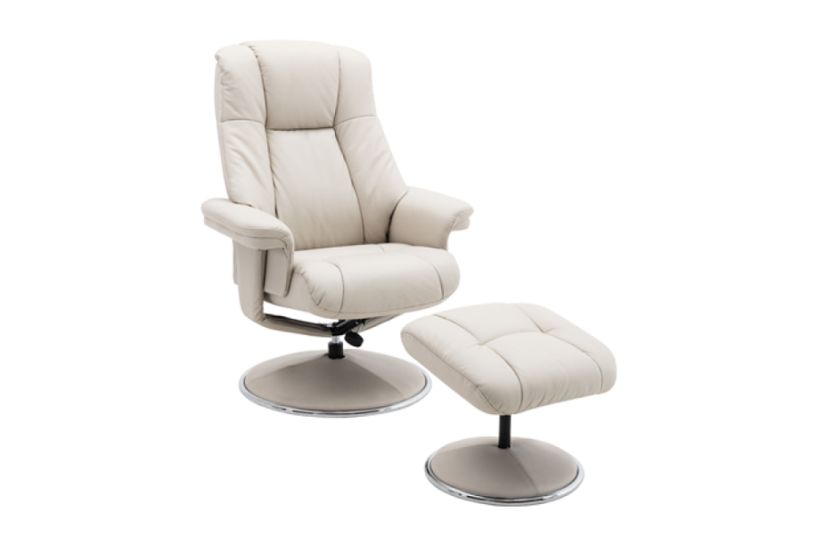 Valencia Lucinda Top Grain Leather Swivel Recliner Seat with Ottoman, Beige