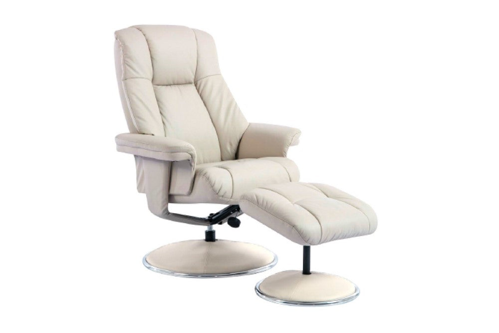 Valencia Lucinda Top Grain Leather Swivel Recliner Seat with Ottoman, Beige