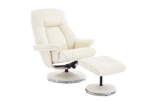 Valencia Lucinda Top Grain Leather Swivel Recliner Seat with Ottoman, Beige