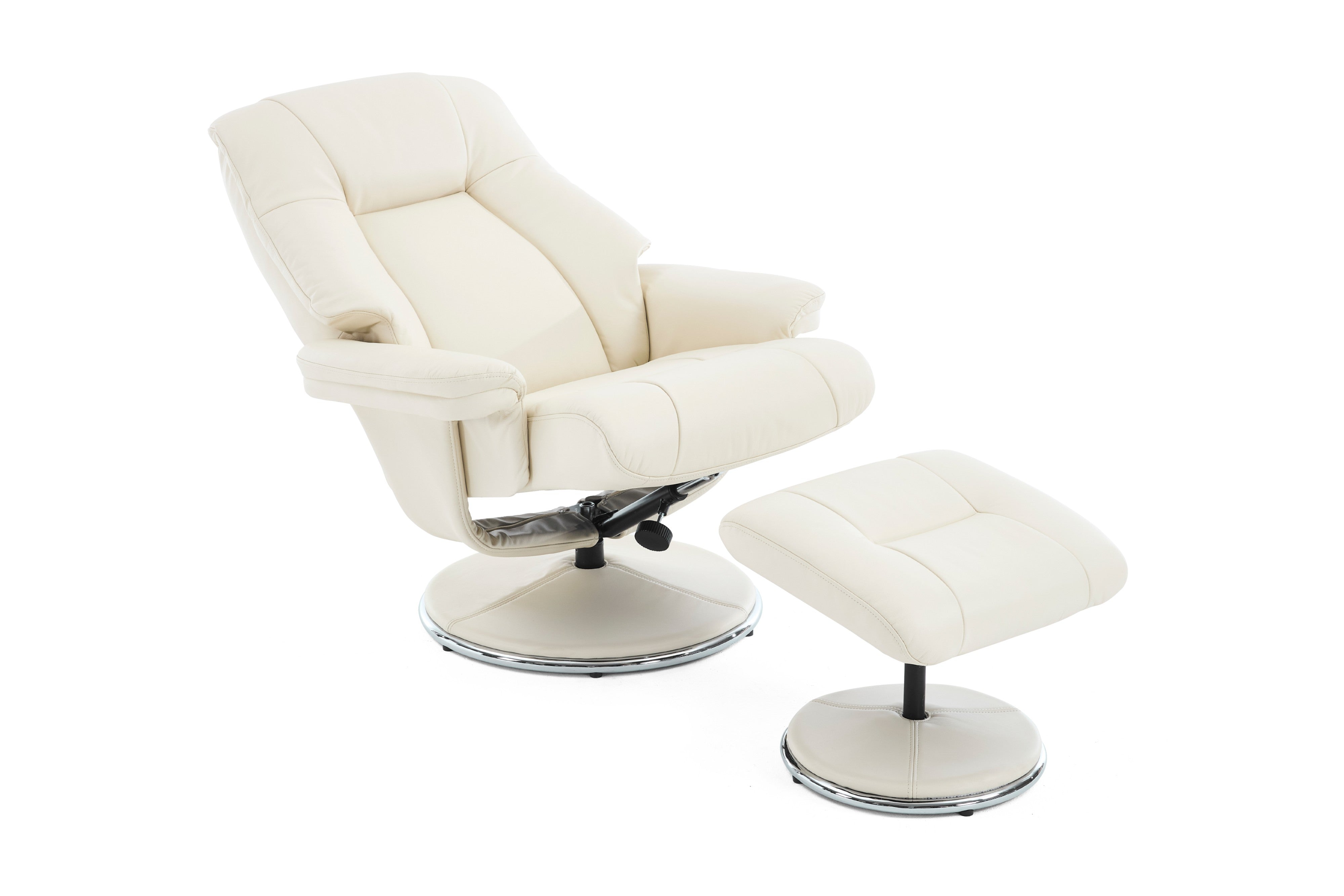 Valencia Lucinda Top Grain Leather Swivel Recliner Seat with Ottoman, Beige