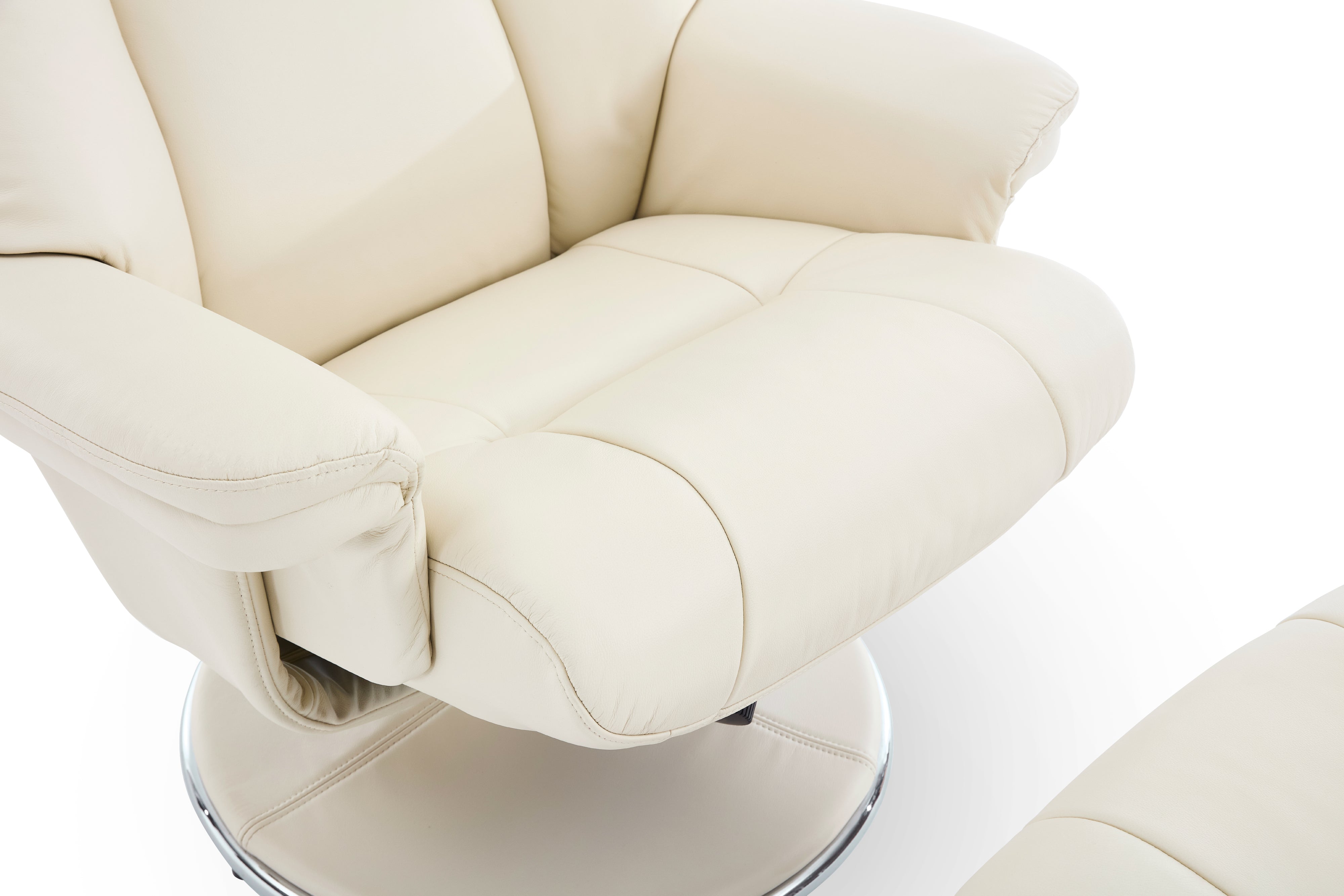 Valencia Lucinda Top Grain Leather Swivel Recliner Seat with Ottoman, Beige