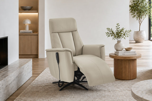 Lysand Leather Swivel Recliner Chair in Zero-Gravity recline