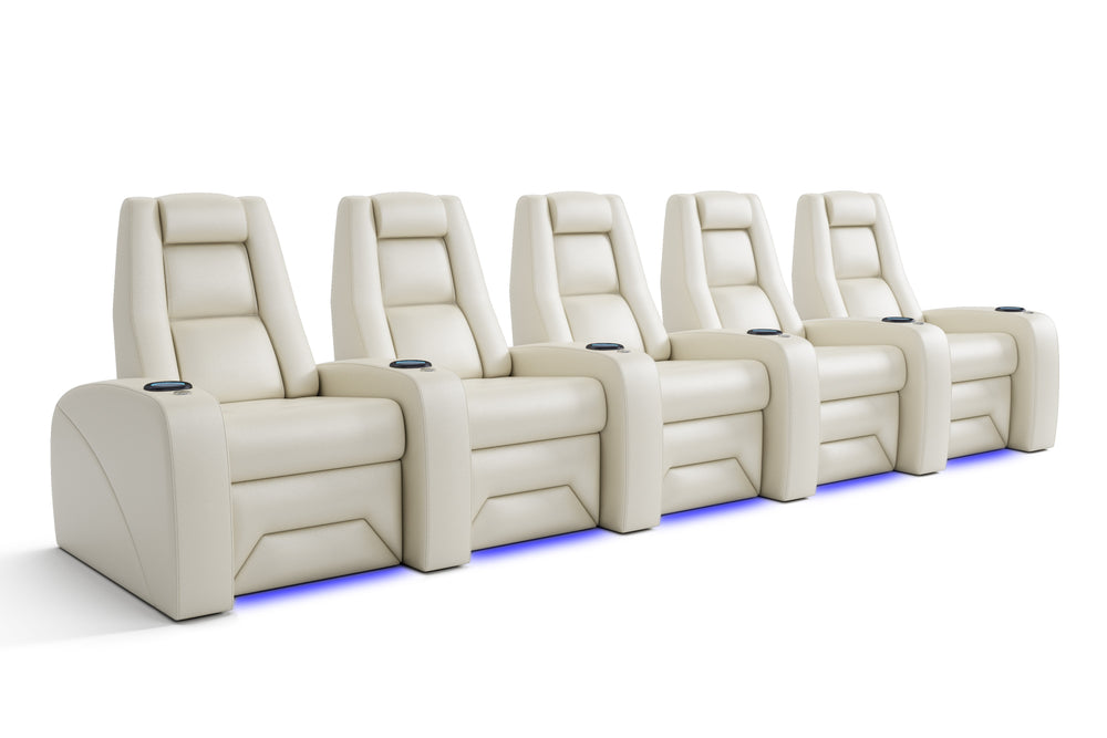 Valencia Marche Heat & Massage Valentino Leather Home Theater Seating, Row of 5, Beige