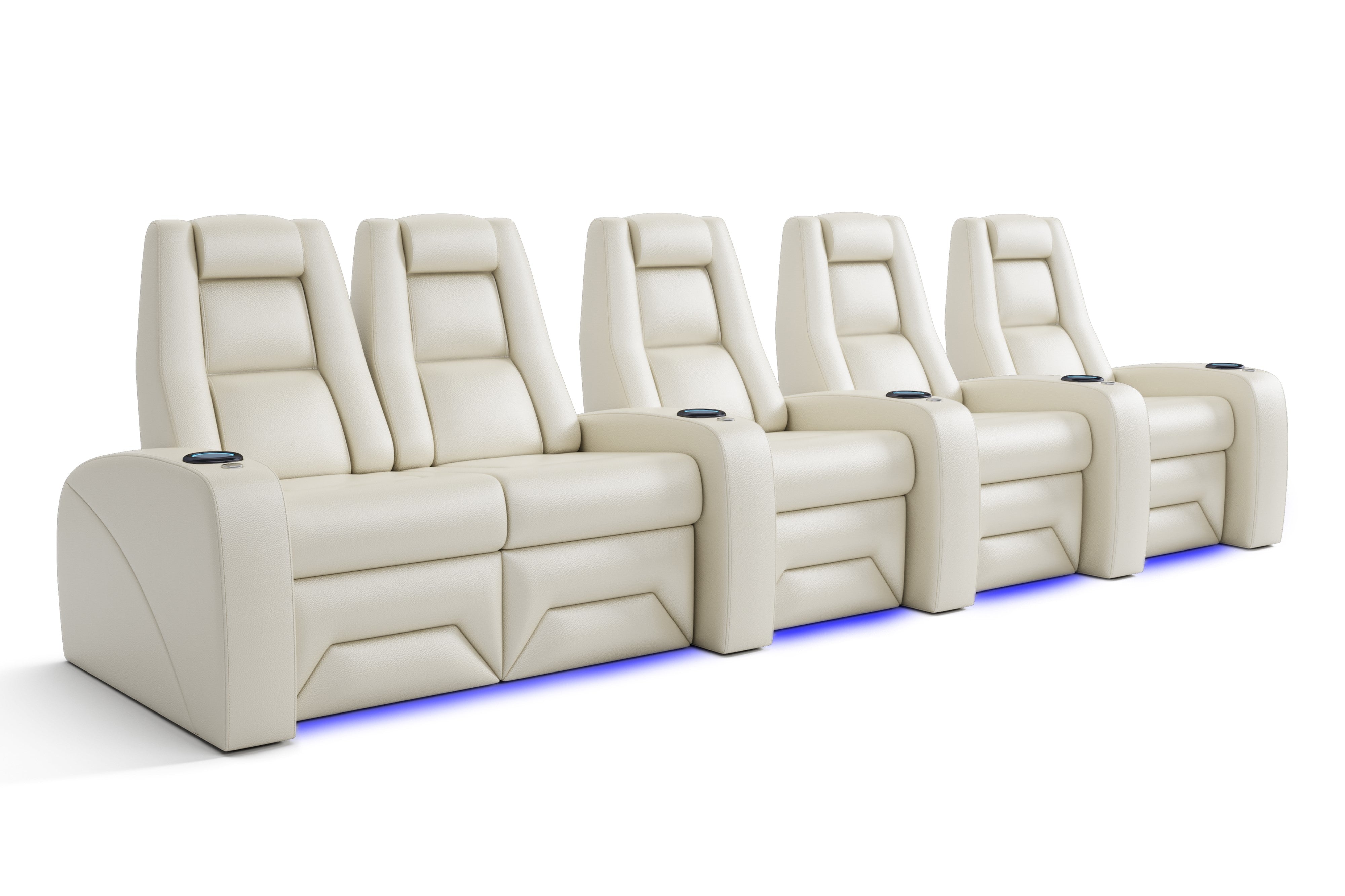 Valencia Prague Leather Elite Home Theater Seating, Row of 5 Loveseat Left, Beige