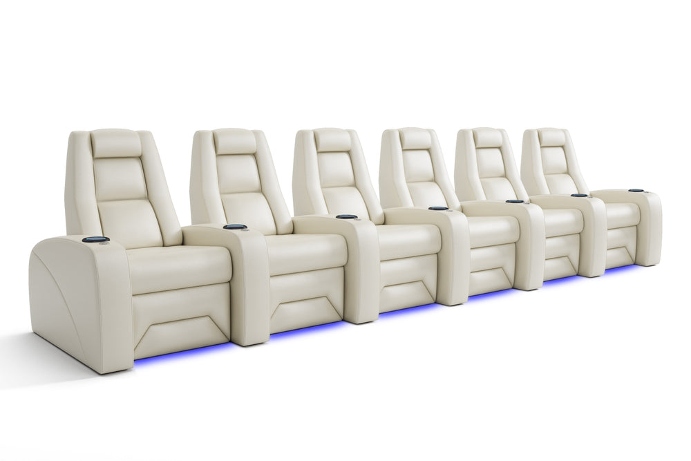 Valencia Marche Heat & Massage Valentino Leather Home Theater Seating, Row of 6, Beige