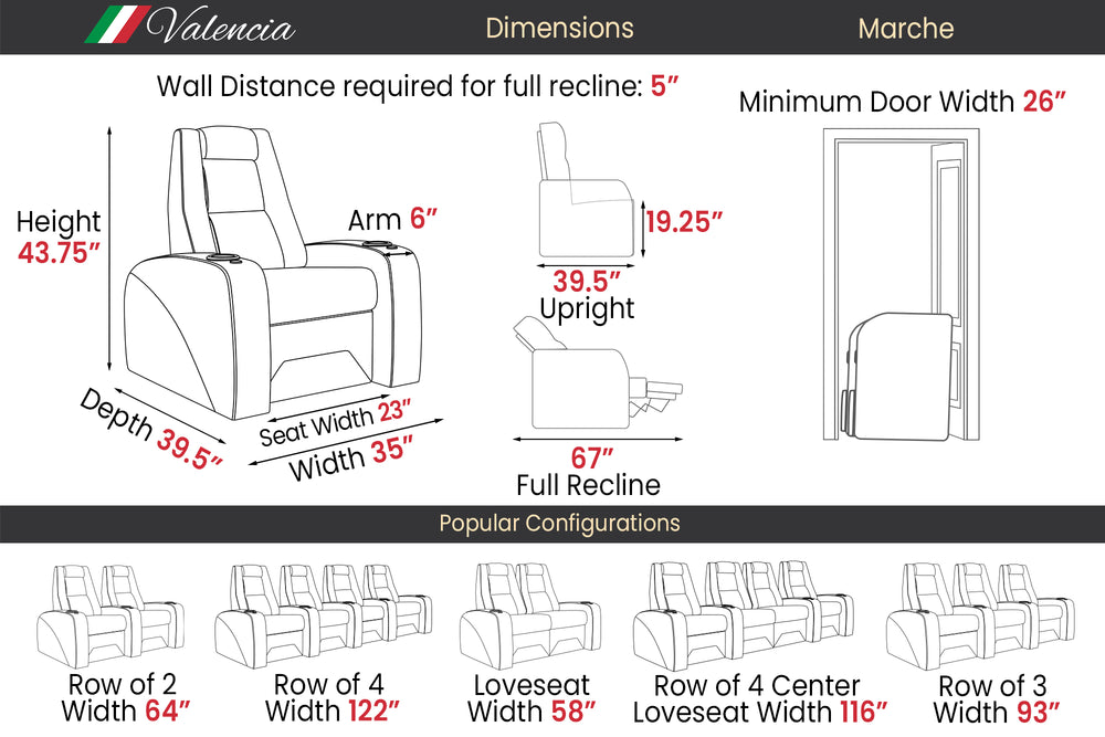 Valencia Marche Heat & Massage Valentino Leather Home Theater Seating, Row of 2, Beige