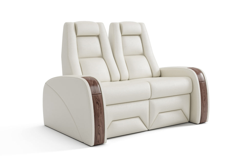 Valencia Prague Executive Leather Home Theater Seating, Row of 2 Loveseat, Beige