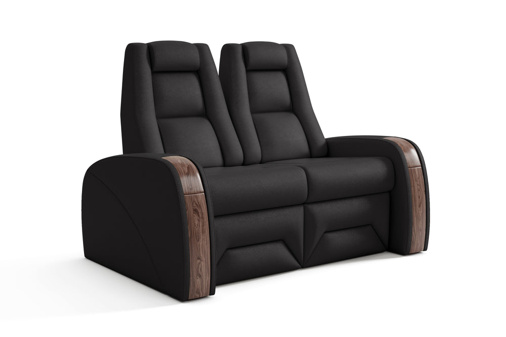 Valencia Prague Executive Leather Home Theater Seating, Row of 2 Loveseat, Black