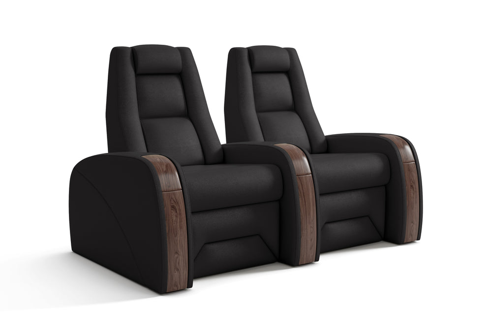 Valencia Prague Executive Leather Home Theater Seating, Row of 2, Black