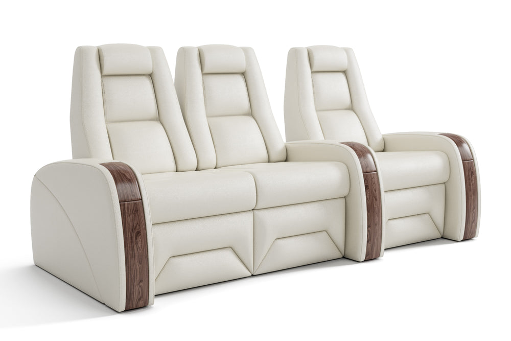 Valencia Prague Executive Leather Home Theater Seating, Row of 3 Loveseat Left, Beige