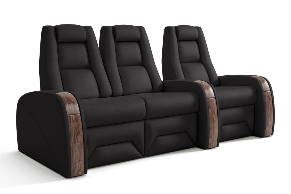 Valencia Prague Executive Leather Home Theater Seating, Row of 3 Loveseat Left, Black