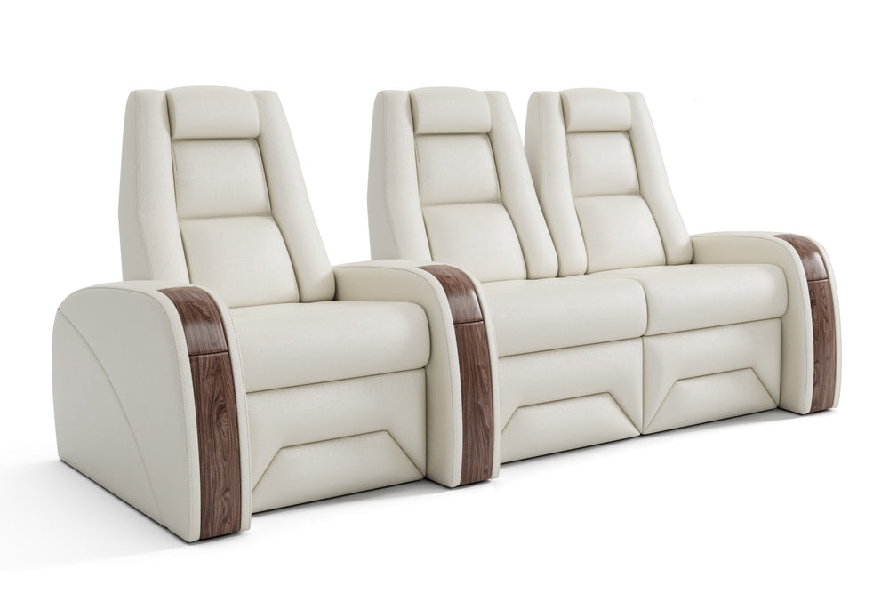 Valencia Prague Executive Leather Home Theater Seating, Row of 3 Loveseat Right, Beige